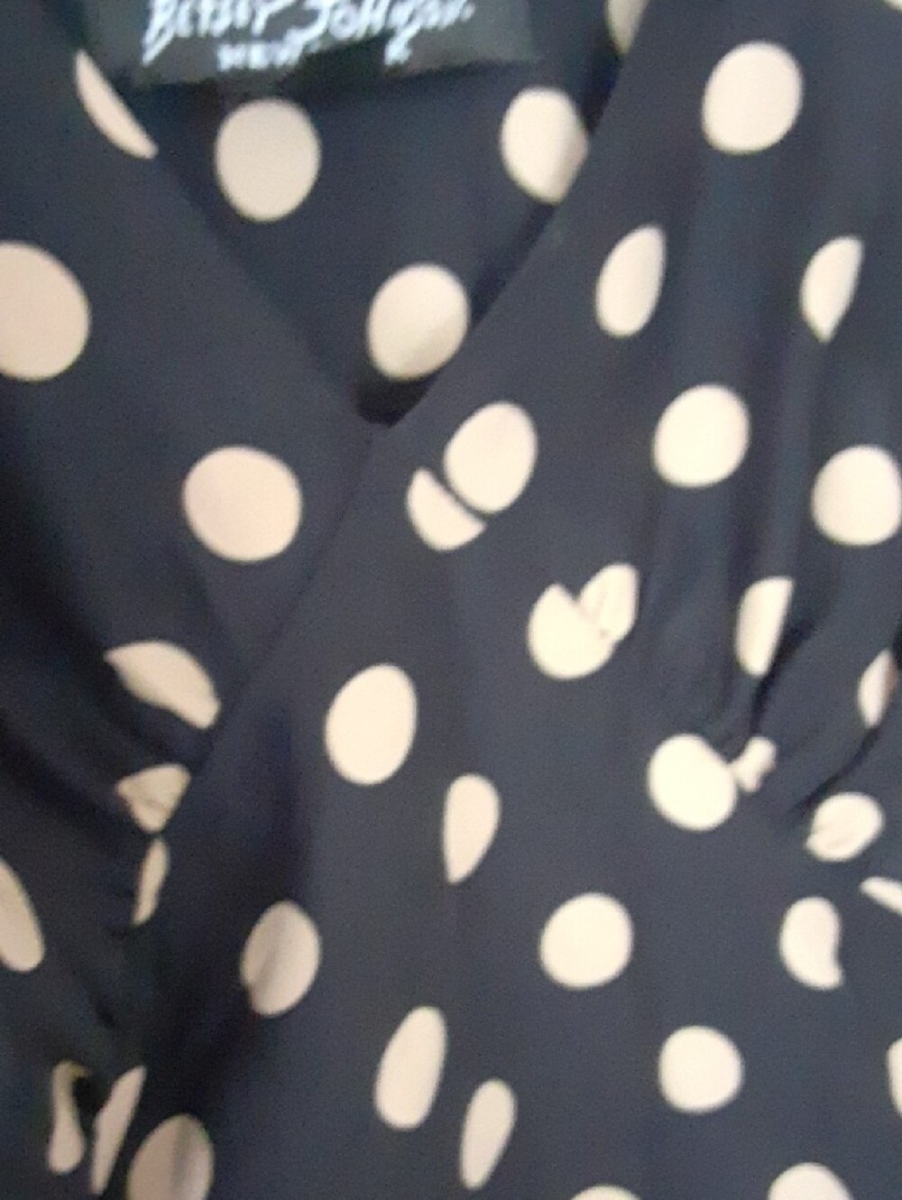 Betsey Johnson Black Slip Maxi Dress with Cream Polka Dots and Tie-Back - Picture 4 of 7